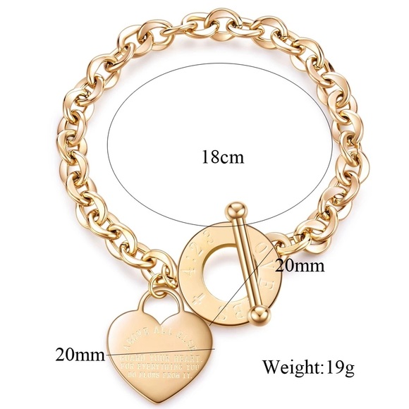 Classic Heart Charm Toggle Bracelet in Rose Gold - Picture 6 of 6
